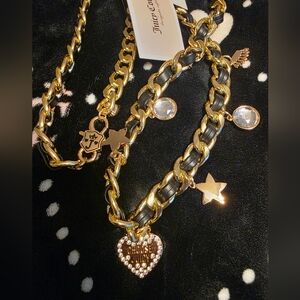 Juicy Couture Adjustable Chain/Leather Adjustable Charm Belt